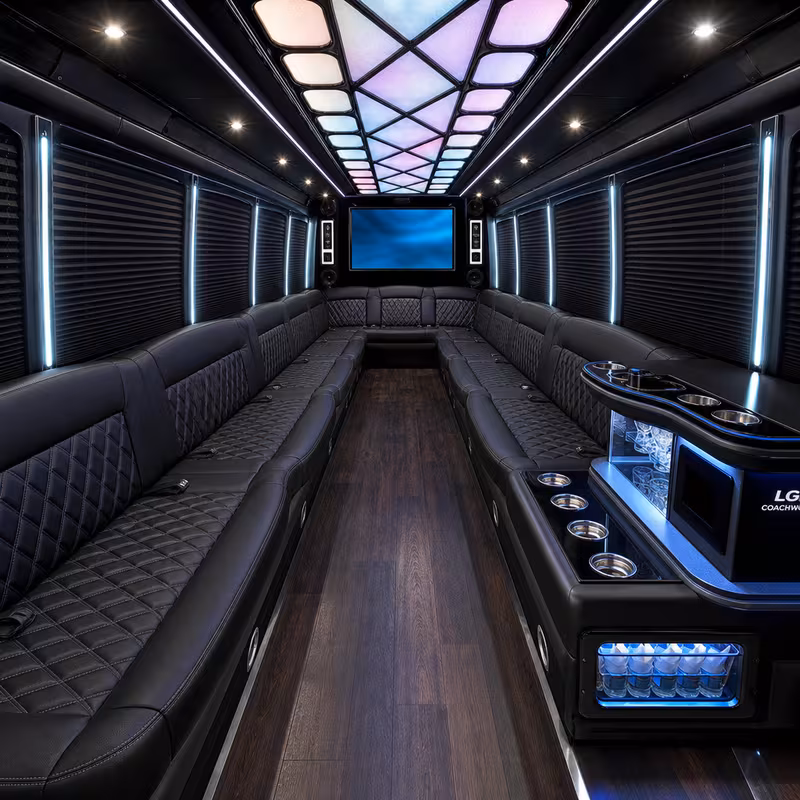28 Passenger Party Bus Interior