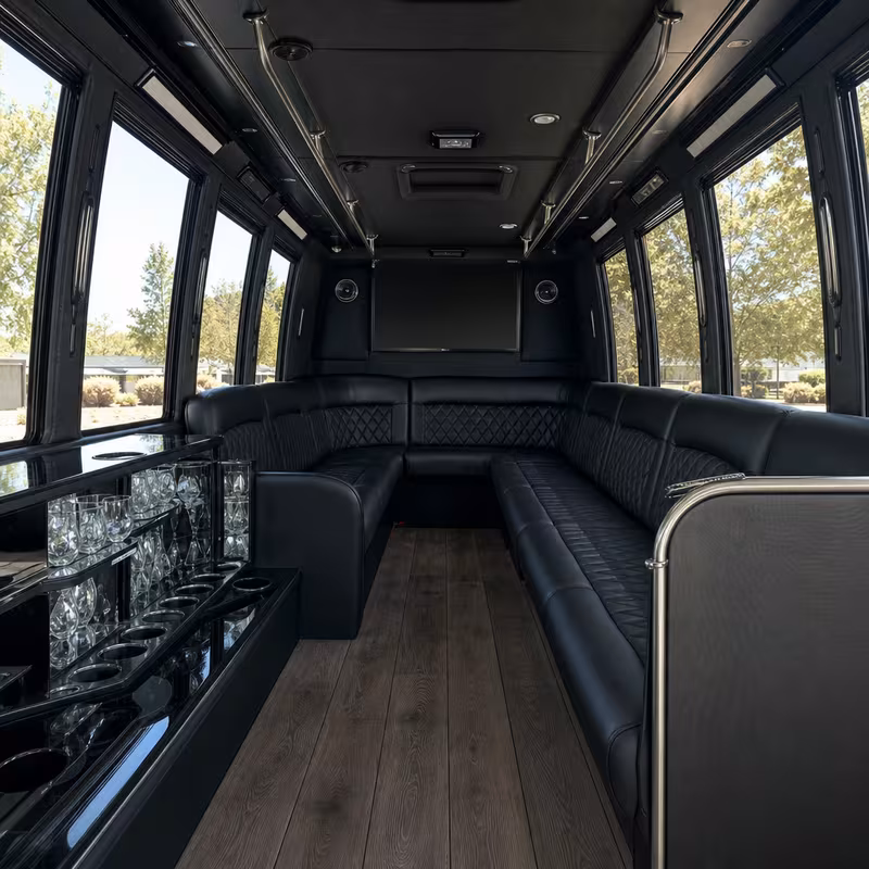 Passenger watching the Albuquerque scenery during a regional party bus road trip