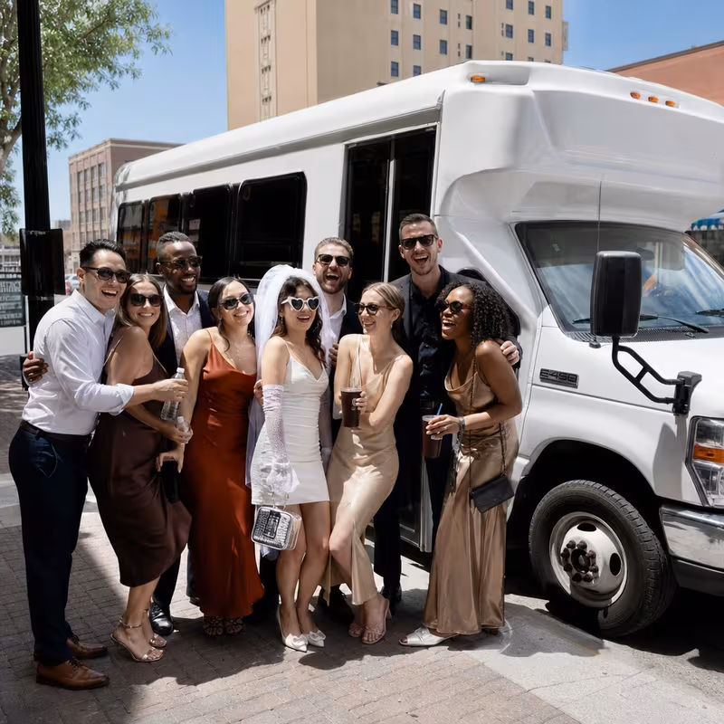 Black Mercedes Sprinter van staged for an Albuquerque Bachelor & Bachelorette Transportation group