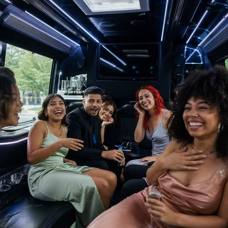Black Mercedes Sprinter van staged for an Albuquerque Birthday Transportation group