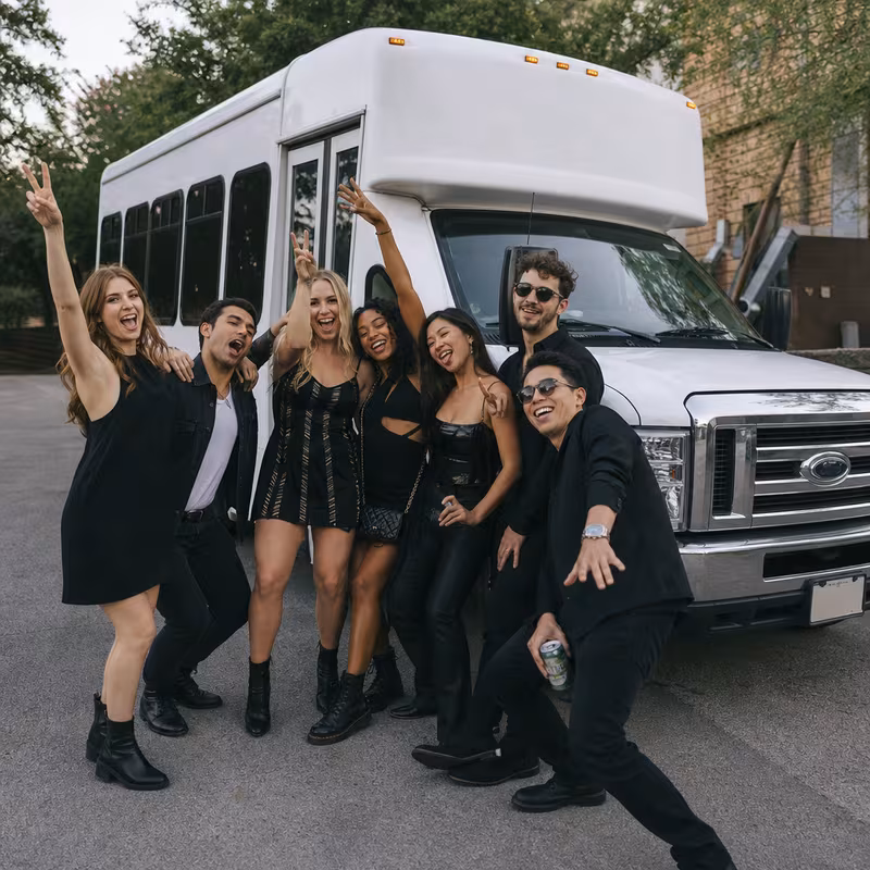 Black Mercedes Sprinter van staged for an Albuquerque Concert Transportation group