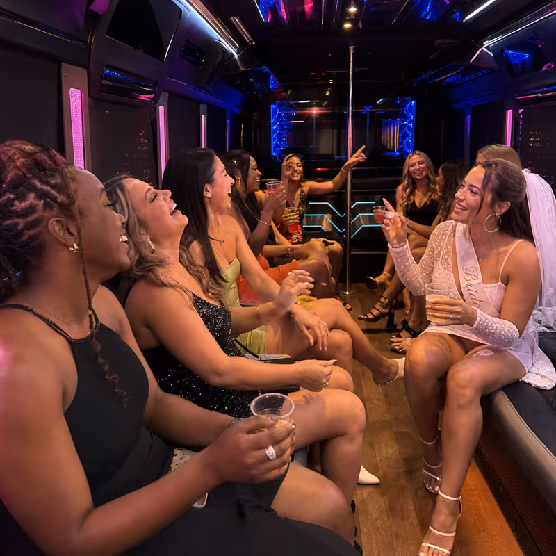 Group inside a Albuquerque bachelorette party bus