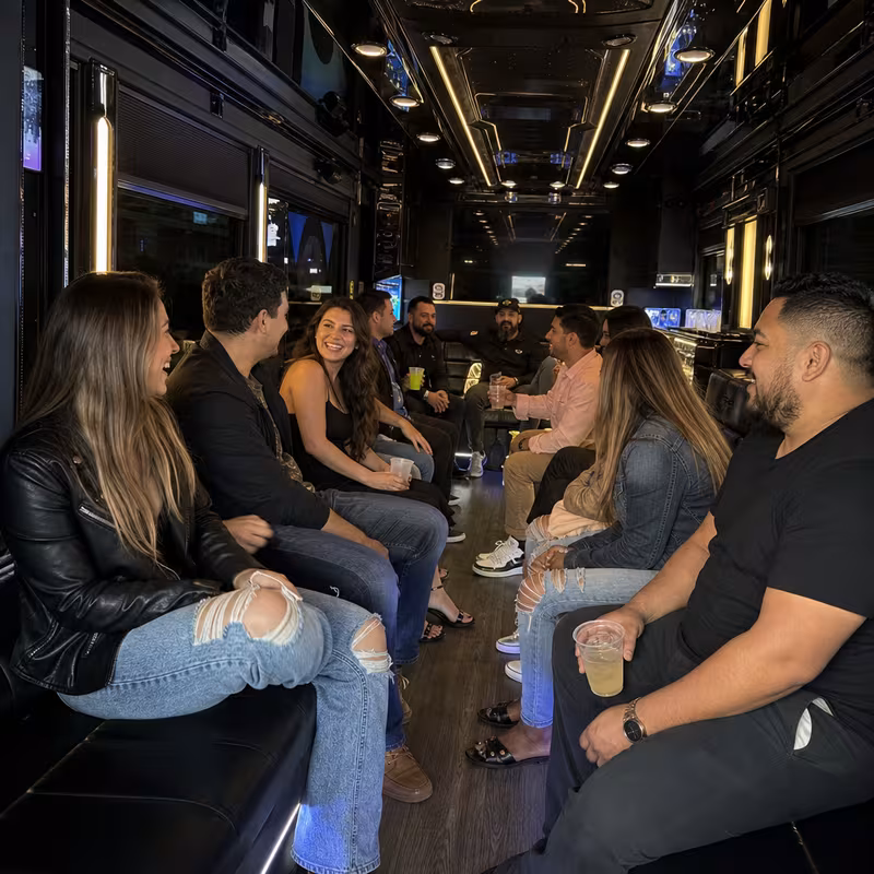 Wraparound seating inside a Albuquerque party bus rental