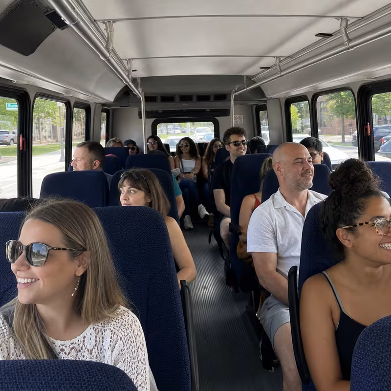 Interior seating of a Albuquerque minibus on a route