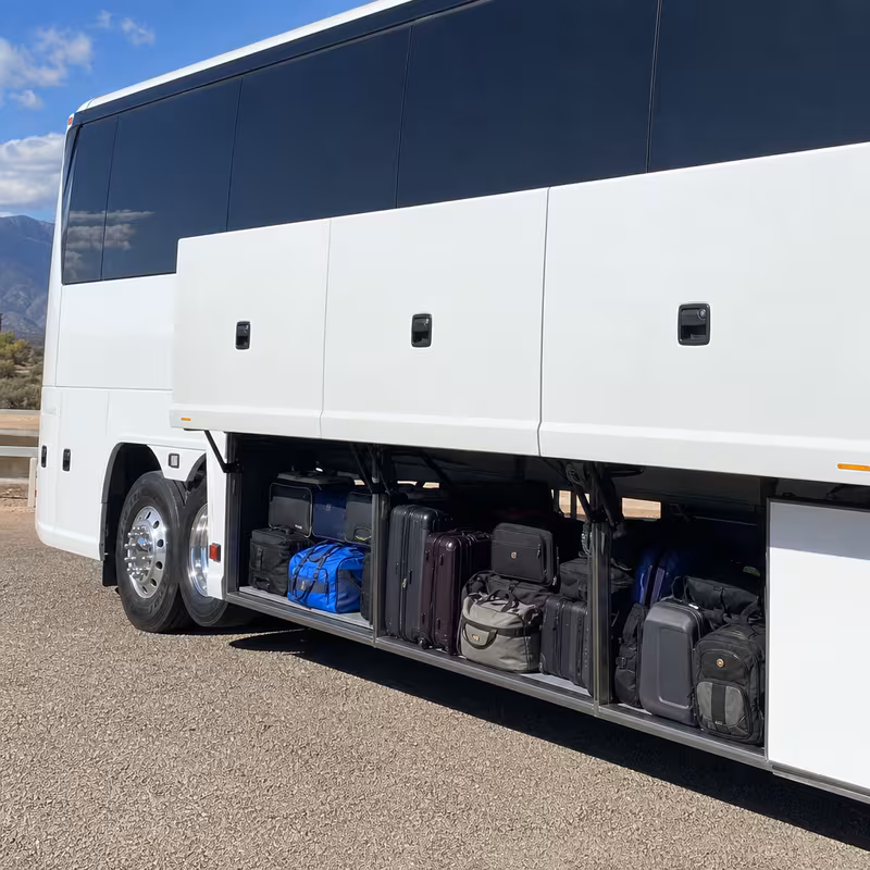 Luggage loaded into a Metro Albuquerque motorcoach luggage bay