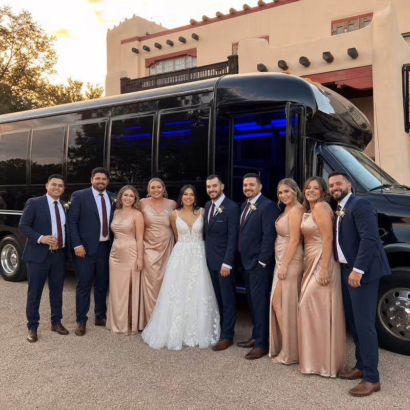Albuquerque wedding party bus shuttle ready for guests