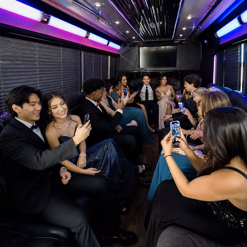 Black Mercedes Sprinter van staged for an Albuquerque Prom & Homecoming Transportation group