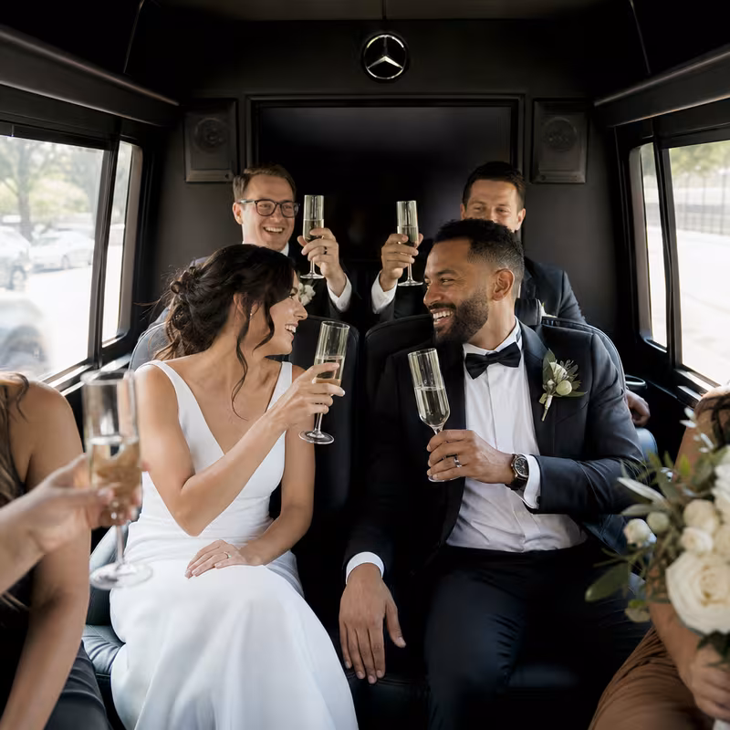 Black Mercedes Sprinter van staged for an Albuquerque Wedding Transportation group