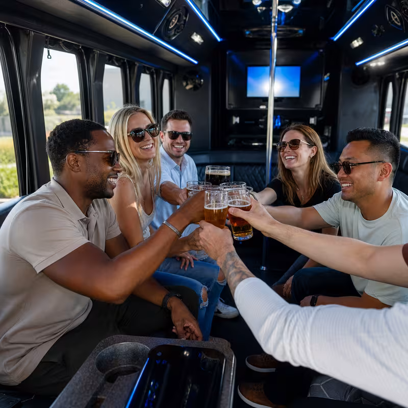 Black Mercedes Sprinter van staged for an Albuquerque Winery & Brewery Tour Transportation group